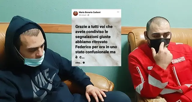 Fine di un incubo, ritrovato ad Assemini il 25enne scomparso Federico Carboni