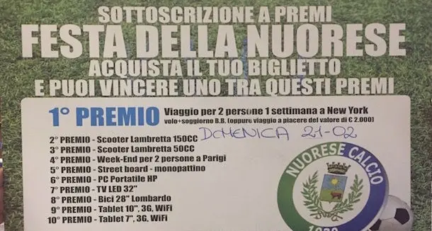 Festa della Nuorese - Sottoscrizione a premi. Ecco i biglietti vincenti
