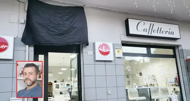 Covid, un drappo nero come segno di lutto sull’insegna del bar, il gesto di Nicola Loi