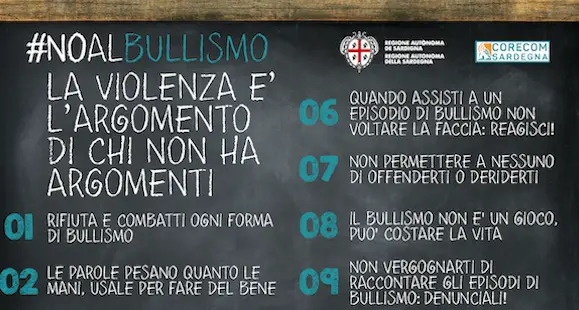 Dieci regole, in italiano e in limba, per dire #NOalbullismo e a ogni forma di violenza
