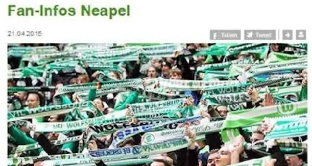 Il Wolfsburg mette in guardia i propri tifosi in viaggio per Napoli: \"attenti agli scippatori e semafori rossi\"