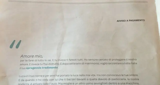 Marito tradito compra una pagina del Corriere della Sera: \"Voglio raccontare a tutta Italia il tuo spregevole tradimento\"