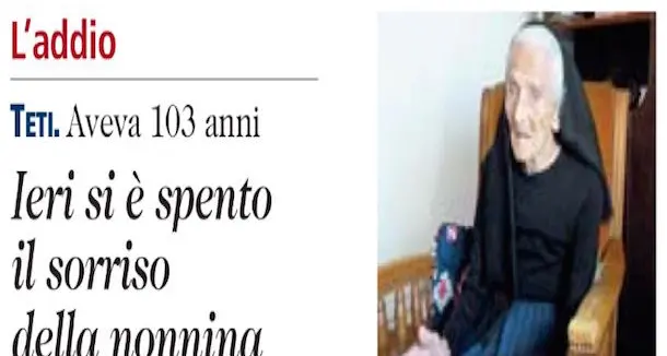 Si è spento il sorriso della nonnina. Tzia Maria Marongiu aveva 103 anni