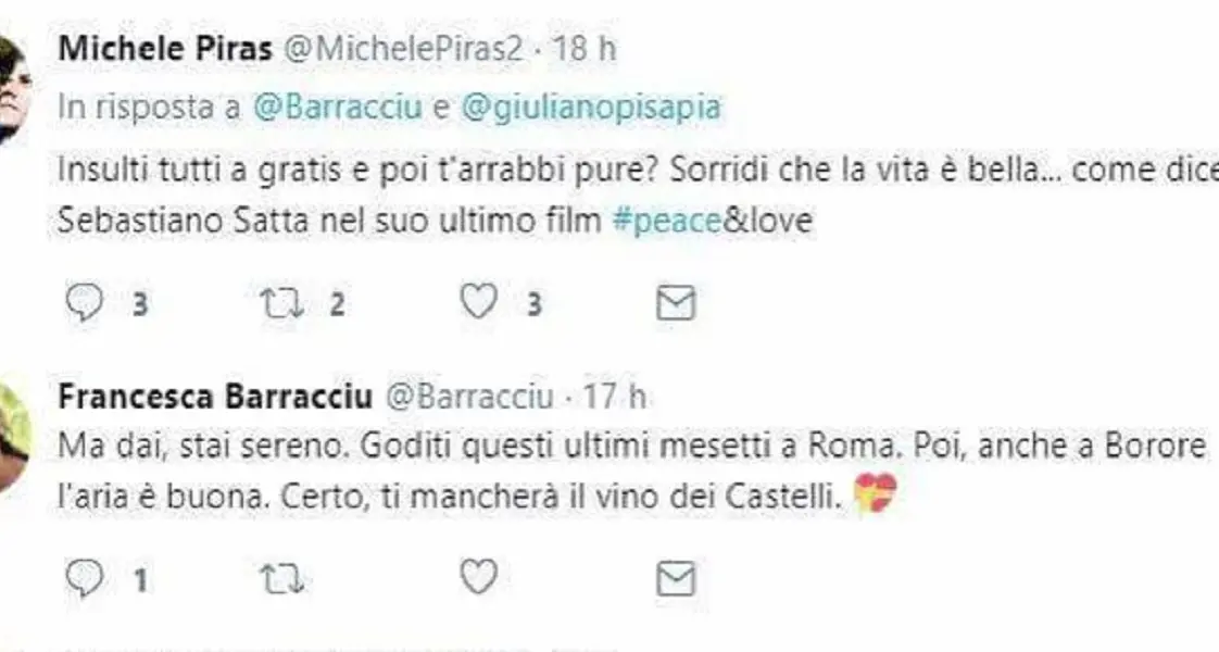 Barracciu-Piras, frecciatine su Twitter: \"Sei in Parlamento per miracolo\", \"Non riesci a migliorare\"