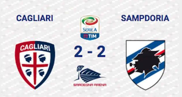 Cagliari-Sampdoria 2-2, i rossoblù riacciuffano la Samp sotto di due gol