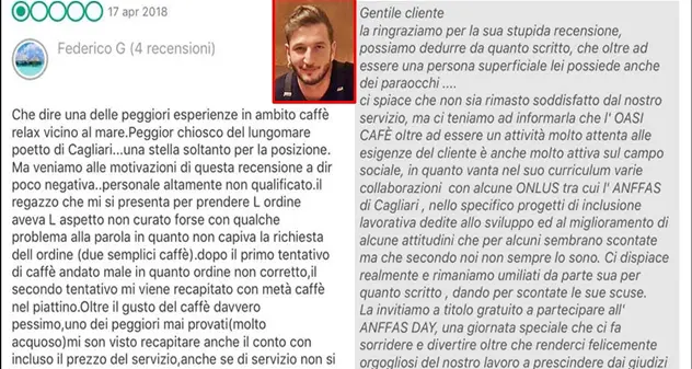 Disabilità, critica ingiusta su TripAdvisor per un caffè. Luciano, Oasi Cafè: “Evita la 4° fermata al Poetto”