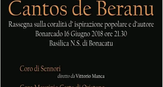 Domani la rassegna “Cantos de Beranu”