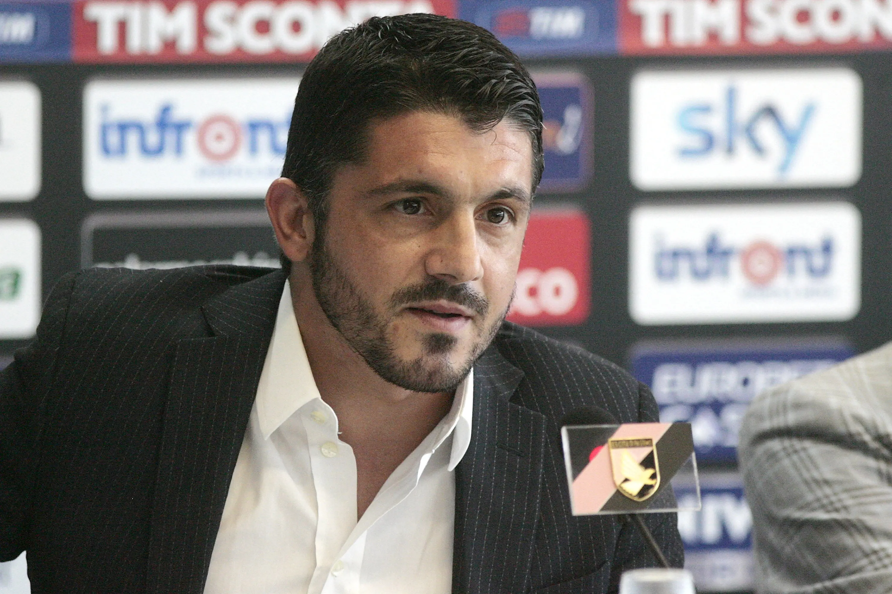 PALERMO, ITALY - JUNE 21:  Gennaro Gattuso answers questions during his presentation as new coach of US Citta di Palermo on June 21, 2013 in Palermo, Italy.  (Photo by Tullio M. Puglia/Getty Images)