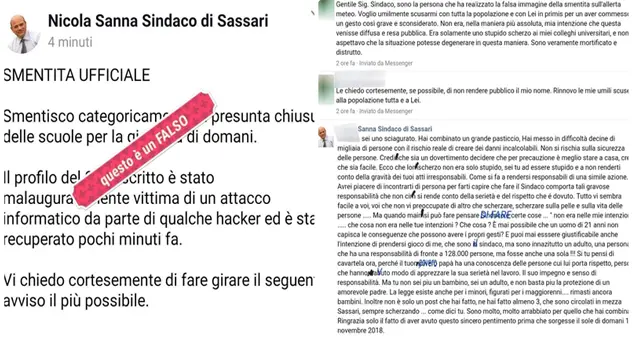 Post fasullo su allerta meteo. Il Sindaco Nicola Sanna al burlone: “Sei uno sciagurato”