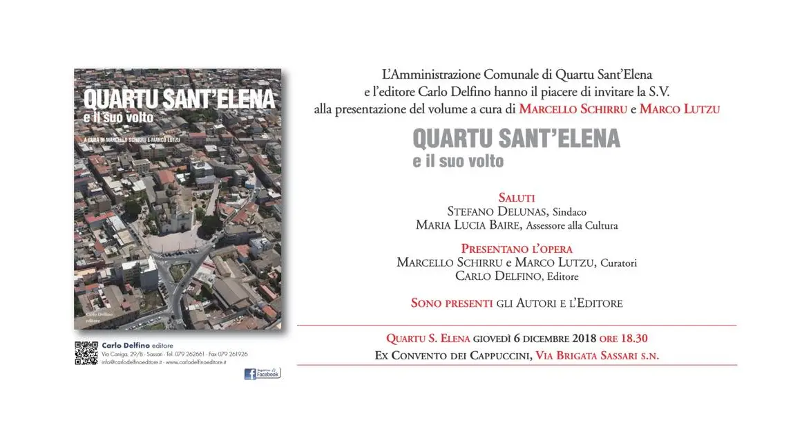 Giovedì 6 dicembre la presentazione del libro “Quartu Sant'Elena e il suo volto”