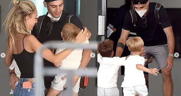 Morata arriva in Sardegna. Baci e abbracci con la moglie e i figli all'aeroporto di Olbia