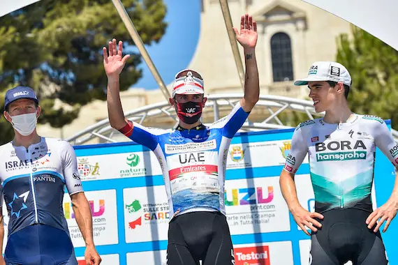 Settimana Ciclistica Italiana 2021 - 1st Edition - 5th stage Cagliari - Cagliari 170,2 km - 18/07/2021 - Sep Vanmarcke (BEL - Israel Start-Up Nation) - Diego Ulissi (ITA - UAE Team Emirates) - Giovanni Aleotti (ITA - Bora - Hansgrohe) - photo Tommaso Pelagalli/BettiniPhoto\\u00A92021