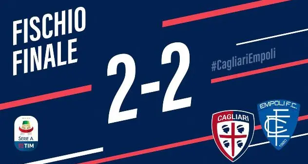 Cagliari-Empoli 2-2, Farias agguanta i toscani all’ultimo secondo