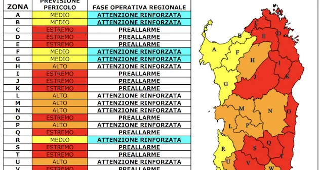 Pericolo di incendio “estremo” per la giornata di lunedì 16 agosto