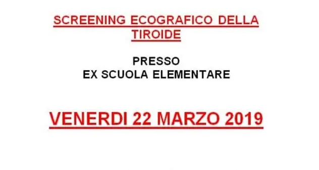 Venerdì 22 marzo screening ecografico della tiroide