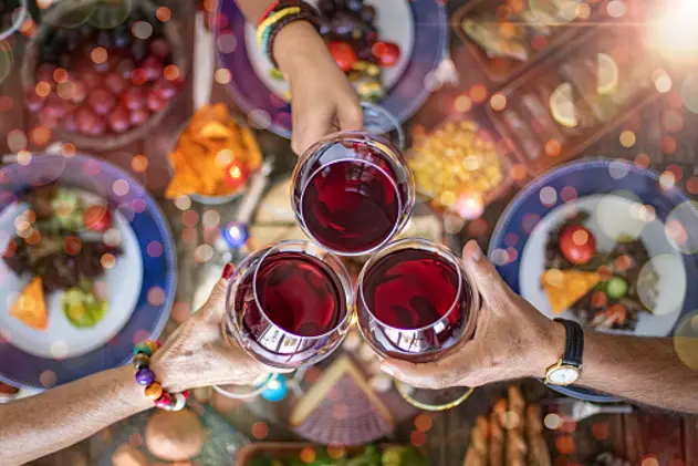 Top view of a family dinner (meal) with togetherness