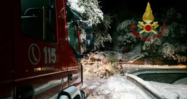 Neve in Sardegna, i Vigili del Fuoco intervengono sulla strada Sadali-Seui