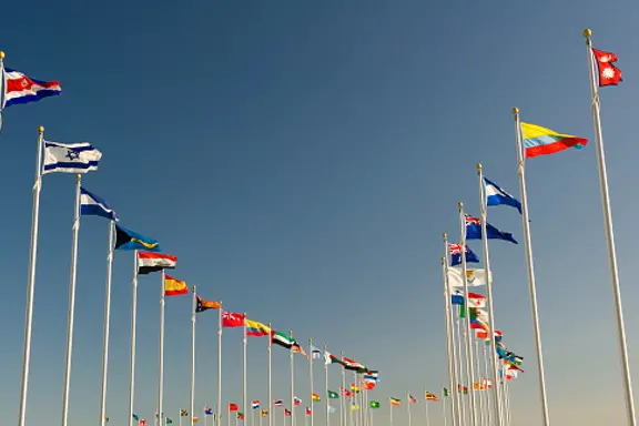 Flags representing many countries.