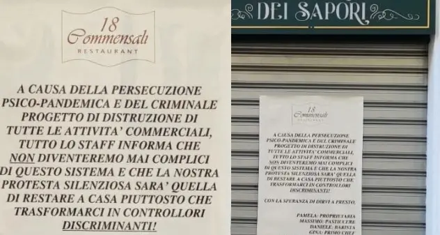 Chiude il suo ristorante per protesta contro il Green Pass: “non vogliamo trasformarci in controllori discriminanti”