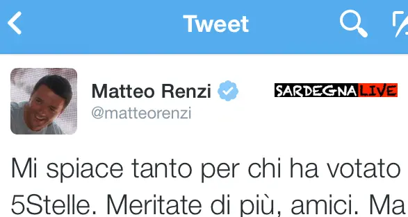 Dopo le consultazioni con Grillo, Renzi su Twitter: \"Mi dispiace tanto per chi ha votato 5stelle\"