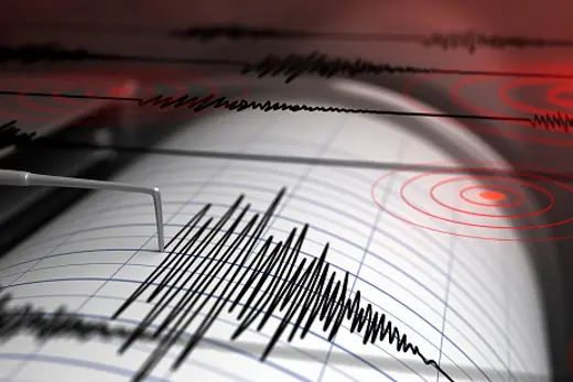 Seismograph with paper in action and earthquake - 3D Rendering