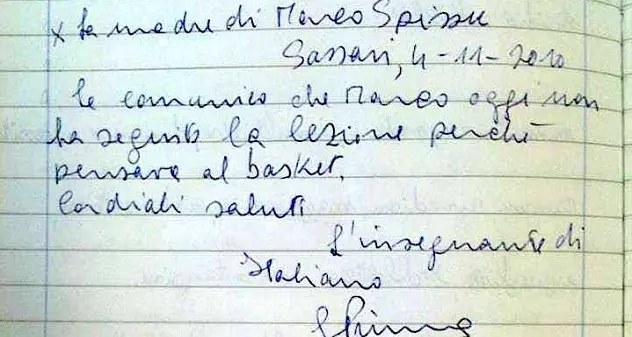 \"Suo figlio non segue perché pensa al basket\". Dieci anni fa la nota a Marco Spissu, ora la prof lo segue dalla tribuna