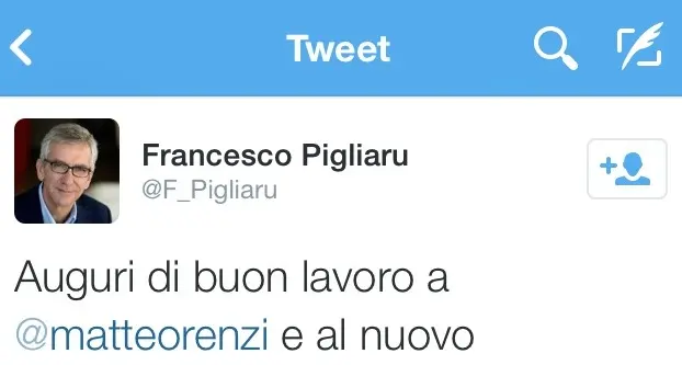 Su Twitter il neo presidente della Regione Pigliaru fa gli auguri a Renzi