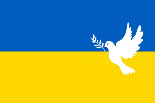 The flag of Ukraine with the symbol of the dove of peace. Vector illustration.