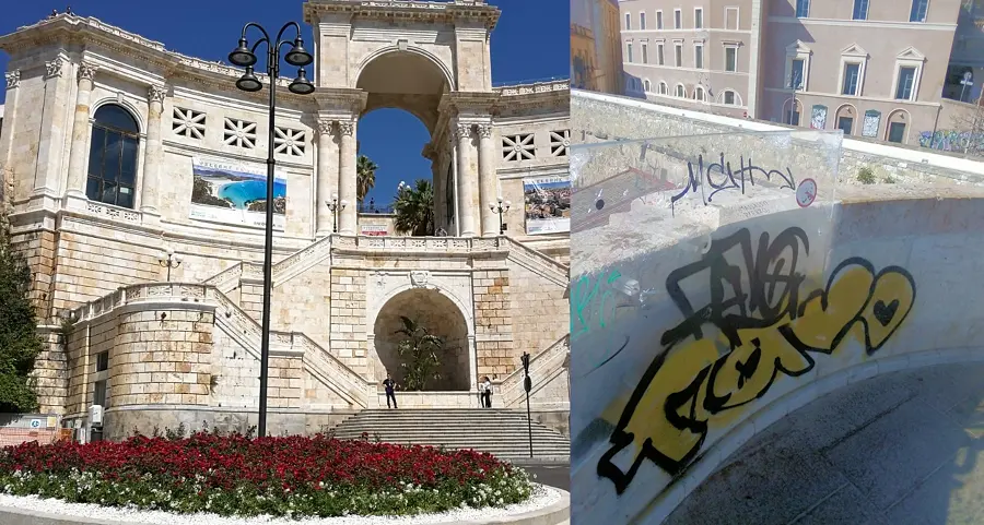 Imbrattato da un writer il Bastione Saint-Remy. Valerio Piga: \"L'amministrazione comunale ha abbandonato il monumento\"