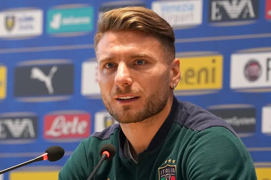 FLORENCE, ITALY - JUNE 29: Ciro Immobile of Italy in action during a press conference at Centro Tecnico Federale di Coverciano on June 29, 2021 in Florence, Italy. (Photo by Claudio Villa/Getty Images)