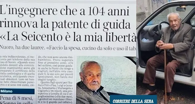 Nuoro. A 104 anni il rinnovo della patente: la storia di Bustianu Maccioni
