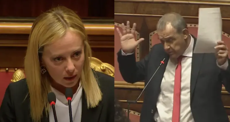 Licheri (M5s) a Meloni: “Nel suo discorso non ha trovato spazio la parola pace”. La premier: “Non significa che mi piace la guerra”