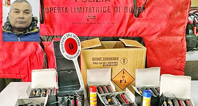 Scoperto con un pericoloso petardo proibito alla Sardegna Arena, l’uomo aveva in casa un intero arsenale. Arrestato dalla Polizia