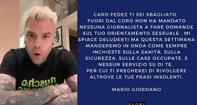 Fedez: \"Mario Giordano ha inviato giornalista a chiedere se io sia gay\", ma il conduttore smentisce