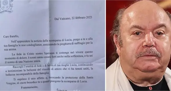 Il Papa scrive a Lino Banfi per la morte della moglie: “Nonni forti anche nella sofferenza”