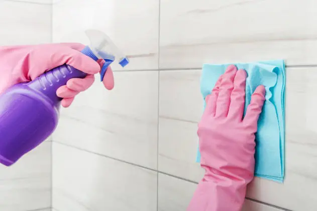 Cleaning in bathroom at home