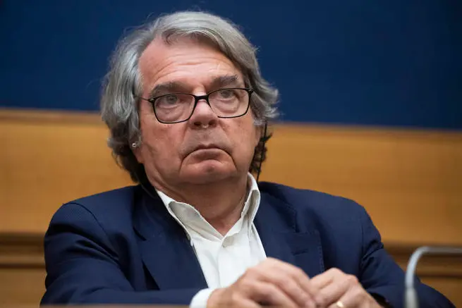 Renato Brunetta durante un momento della conferenza stampa, presso la sala stampa della Camera, dei parlamentari per il NO al referendum costituzionale del 20 e 21 settembre. Roma, 1 settembre 2020. ANSA/CLAUDIO PERI