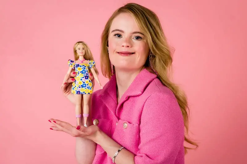 Netherlands model and influencer Enya poses with Barbie\\'s first doll with Down\\'s syndrome, the newest addition to the Fashionistas line