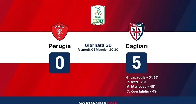 Perugia-Cagliari 0-5, tutto facile al Curi