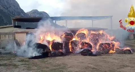 Fienile in fiamme: decine le rotoballe ridotte in cenere