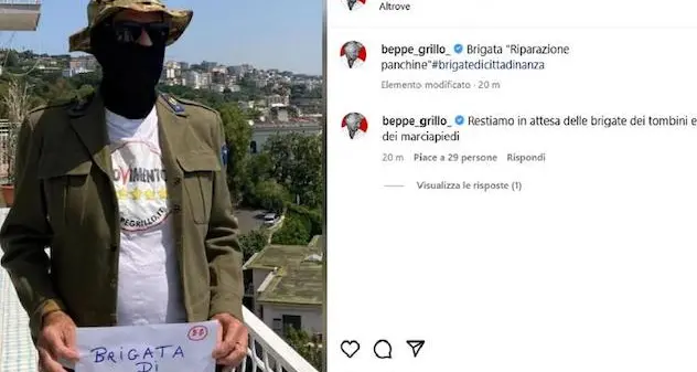M5s: Grillo ironizza, su Instagram foto con passamontagna e brigata cittadinanza