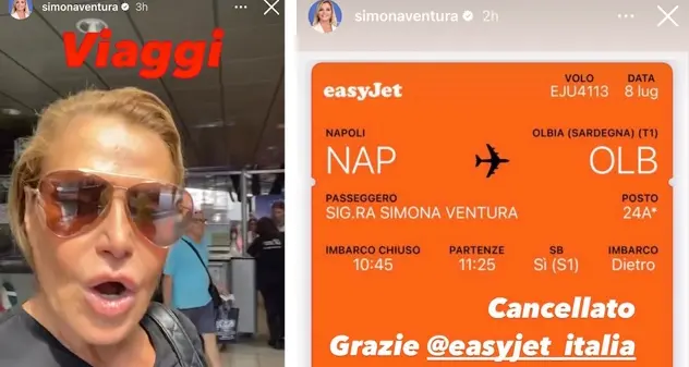 Volo cancellato, niente Sardegna (per ora) per Simona Ventura