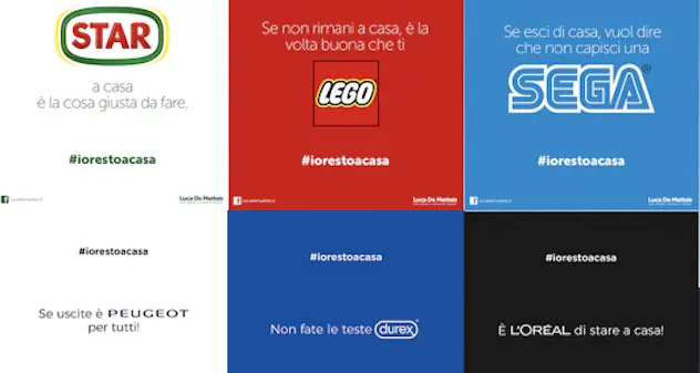 Coronavirus. Giochi di parole: i brand pubblicitari invitano a stare in casa