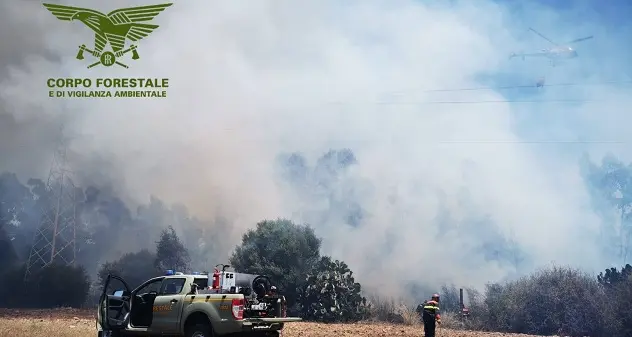 Incendio a Perfugas, interviene l'elicottero del Corpo forestale