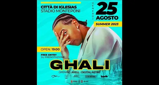 Il 25 agosto Ghali si esibirà ad Iglesias in un concerto gratuito