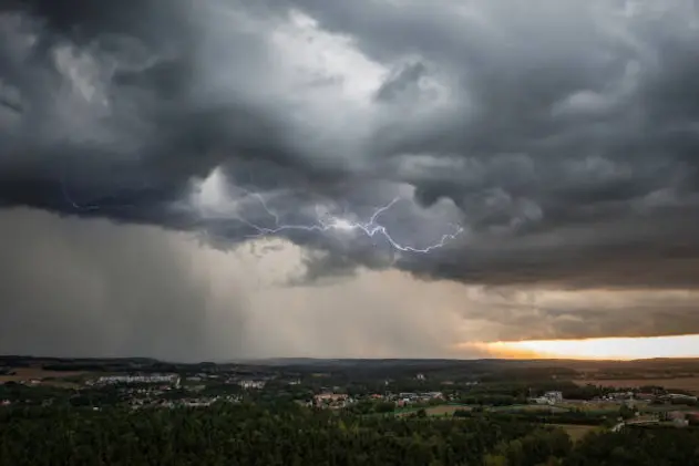 Summer thunderstorm over the forest in Poland