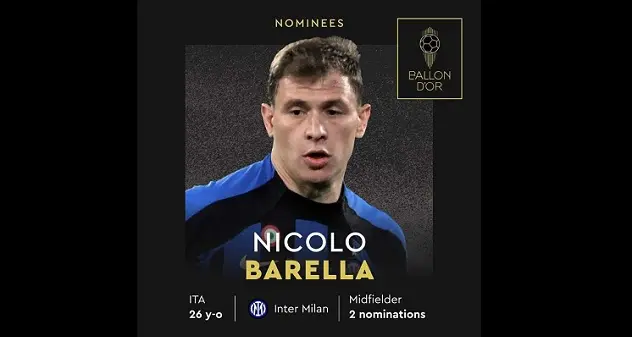 Nicolò Barella unico italiano nella lista dei candidati al Pallone d'Oro