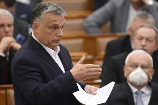 epa08315632 Hungarian Prime Minister Viktor Orban delivers his speech about the current state of the coronavirus during a plenary session in the House of Parliament in Budapest, Hungary, 23 March 2020.  EPA/Tamas Kovacs HUNGARY OUT