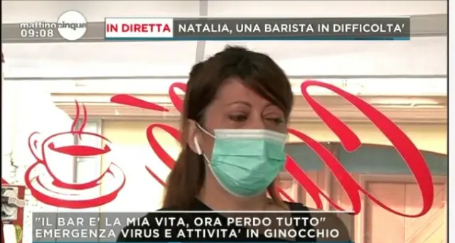 Le lacrime di Natalia a \"Mattino Cinque\" con un bar da 80 metri quadri: \"Chiusi fino al 1°giugno? È la fine\"