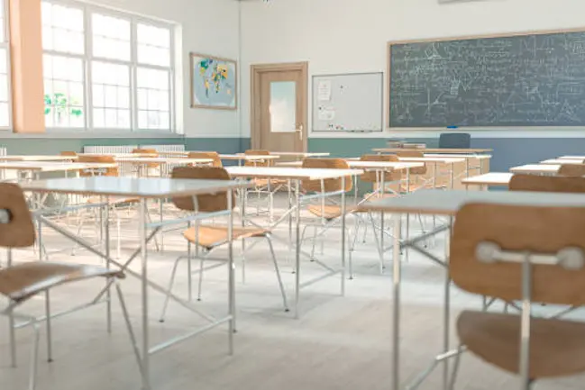 3D render of a modern schoolroom without people